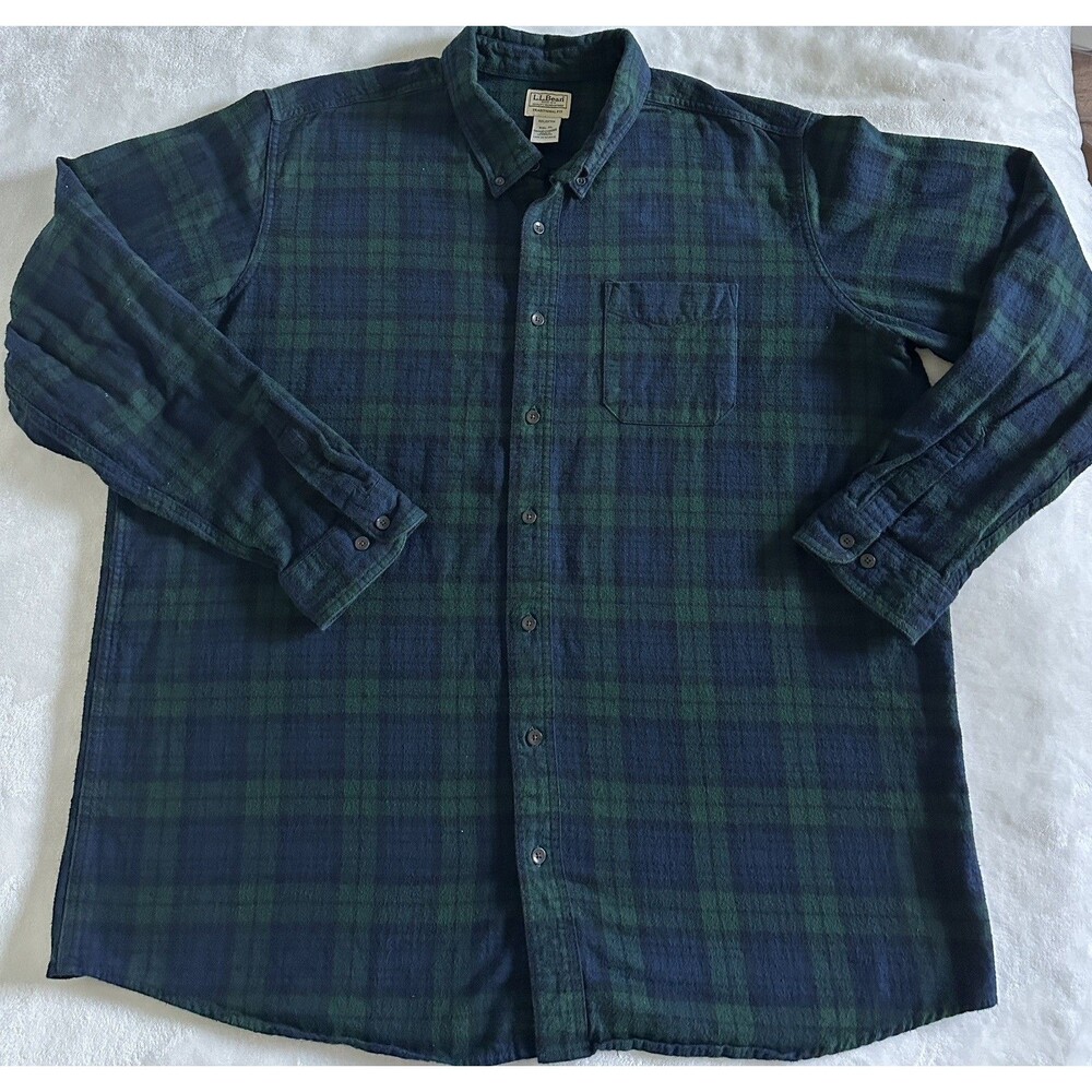 LL Bean Scotch Plaid Flannel Shirt Mens XXL Tall 2XLT Black Watch Green 228066